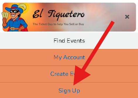 Sign Up button in mobile menu