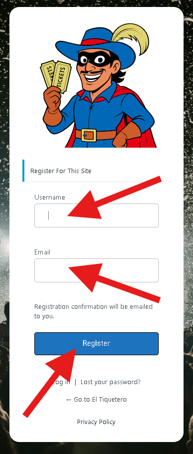 Registration form on desktop