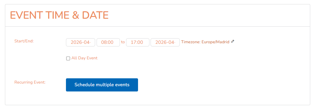 Date and Time section – desktop