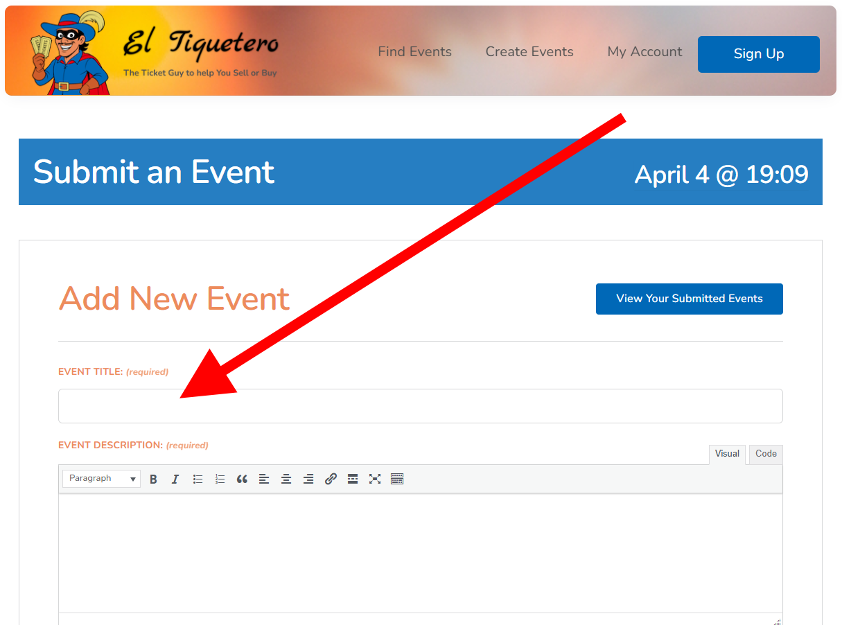 Event Title field – desktop