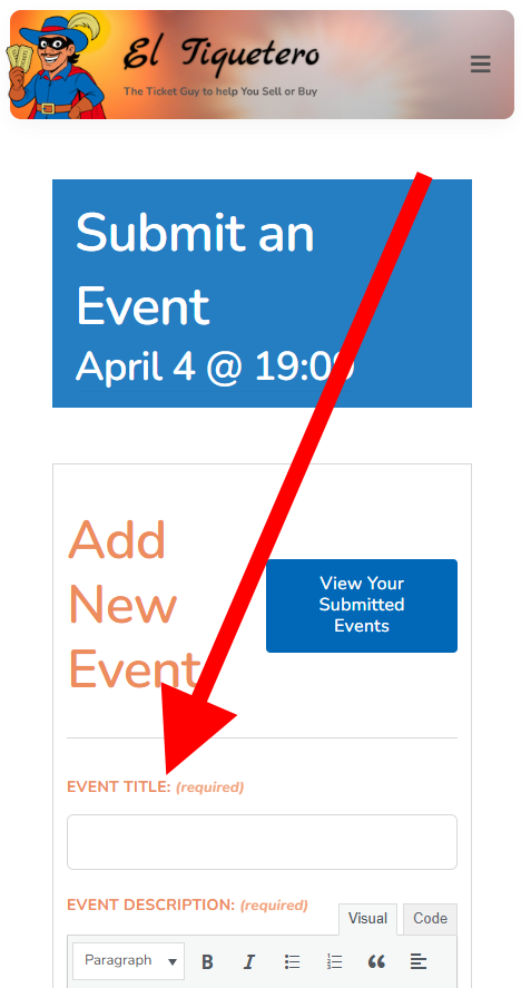 Event Title field – mobile