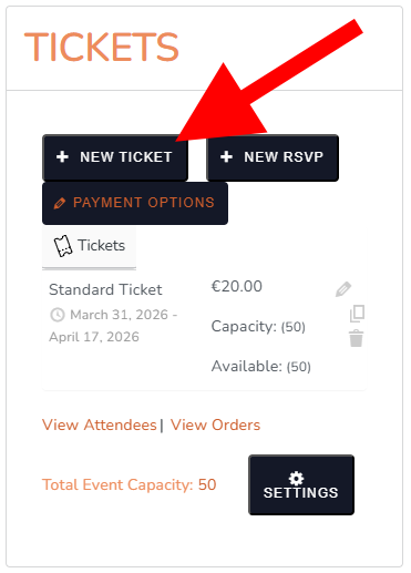 Ticket creation form open