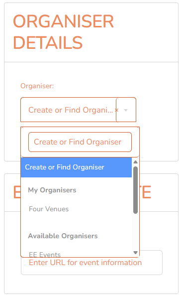 New organiser form expanded – desktop