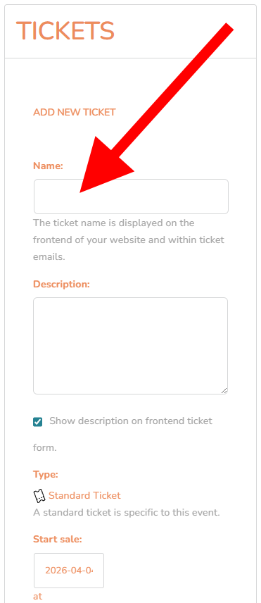 Ticket Name field – mobile