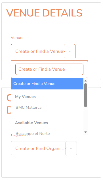 Venue section – mobile