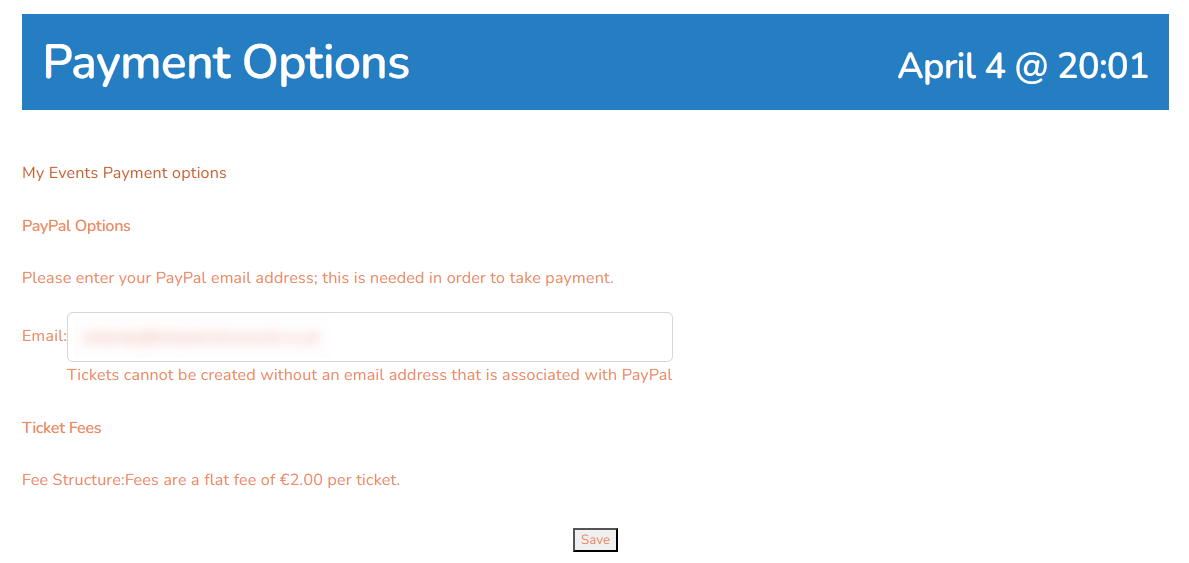 Payment Options link in the Tickets section