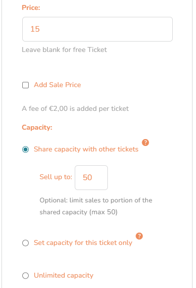 Capacity options – mobile