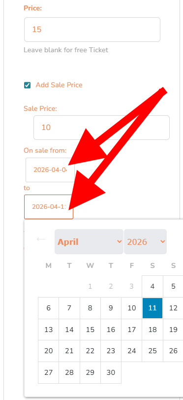 Start Sale and End Sale fields – mobile