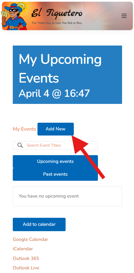 Add New button on the events list page
