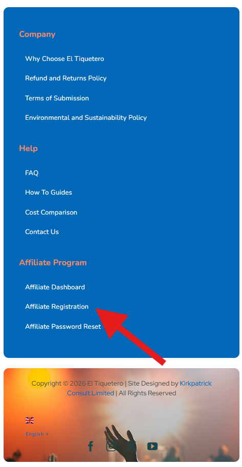 Affiliate Program section in the footer – mobile