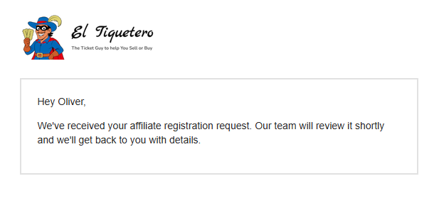 Registration success confirmation screen