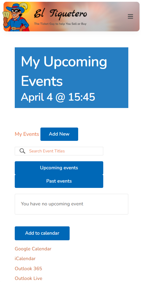 Events dashboard on mobile