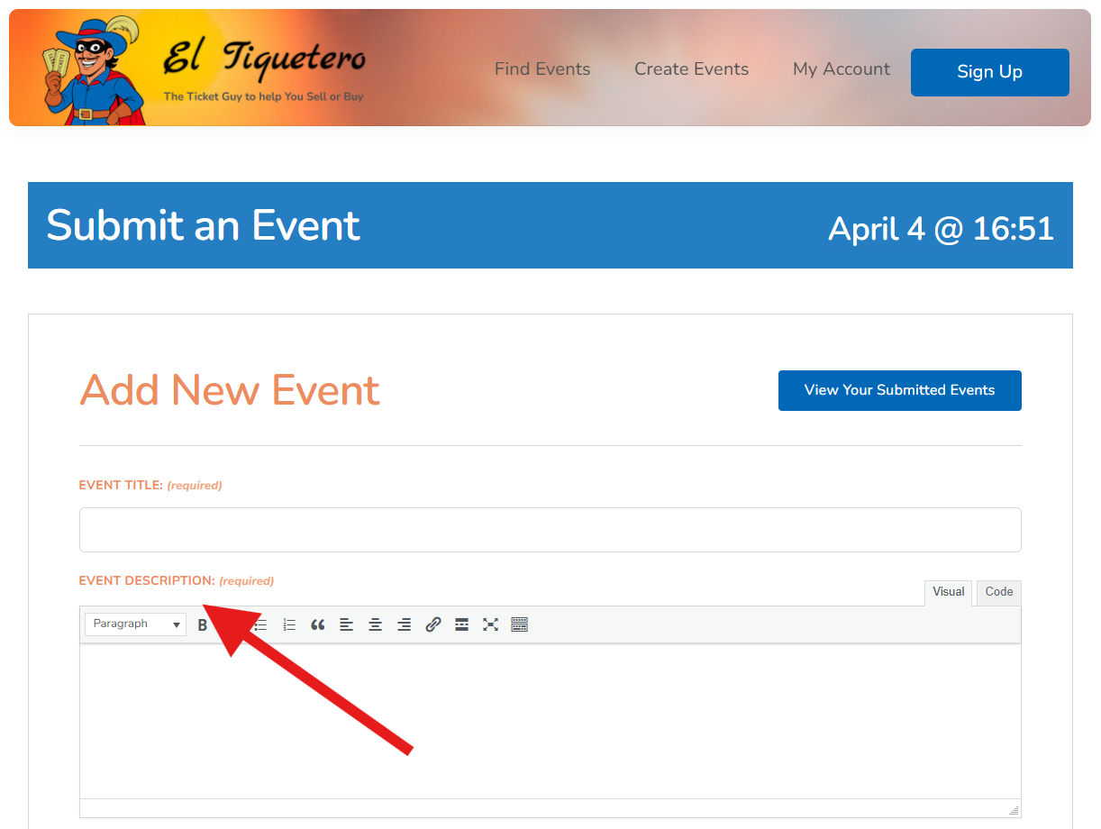 Event Description field – desktop