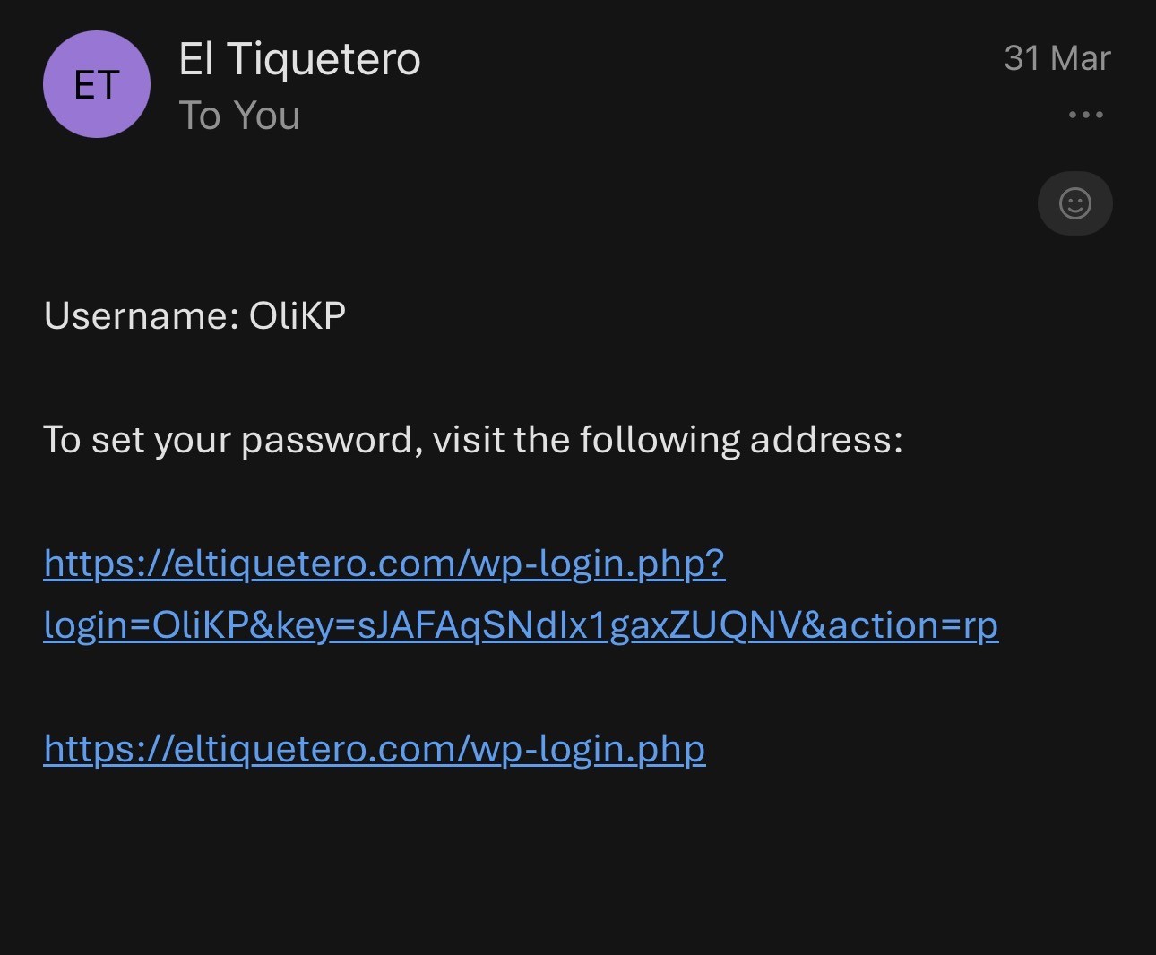 Password setup email on mobile