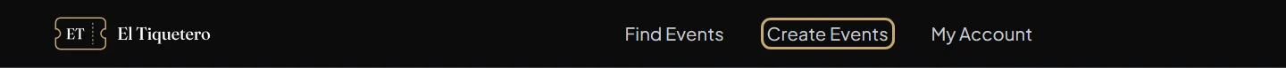 The top of the website when logged in, with Create Events outlined