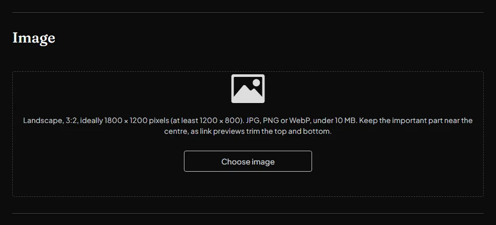 The Image section, with a Choose image button and the recommended size