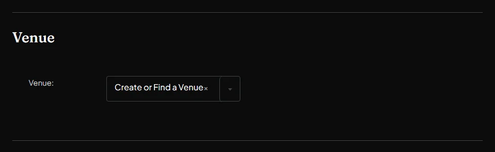 The Venue section, with a venue drop-down list